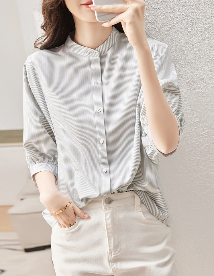 立领宽松中袖衬衫衬衣