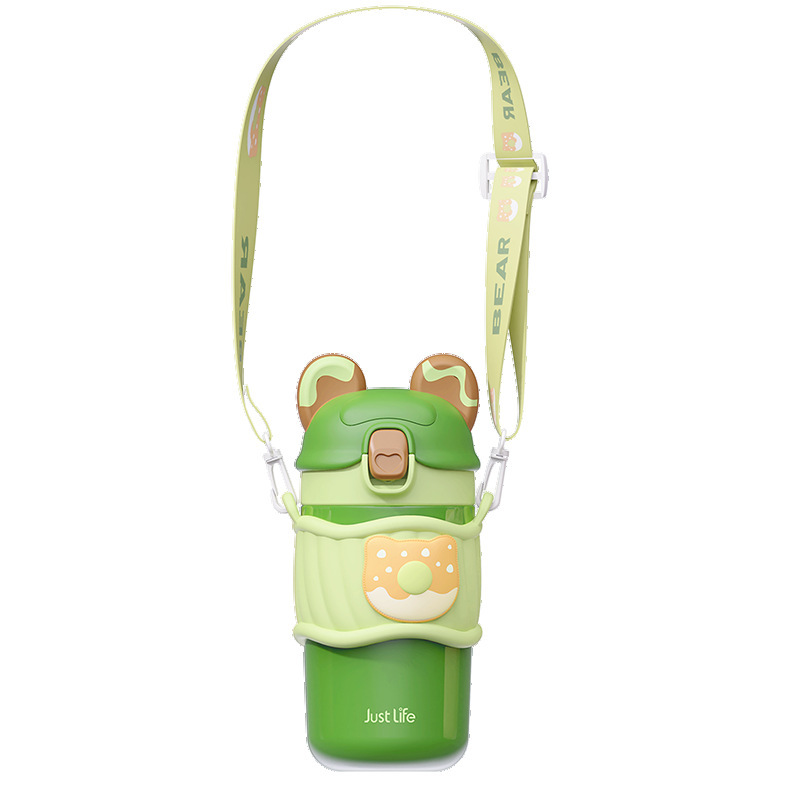 Cartoon Sweet Ring Bear Children's Straw Thermos Cup