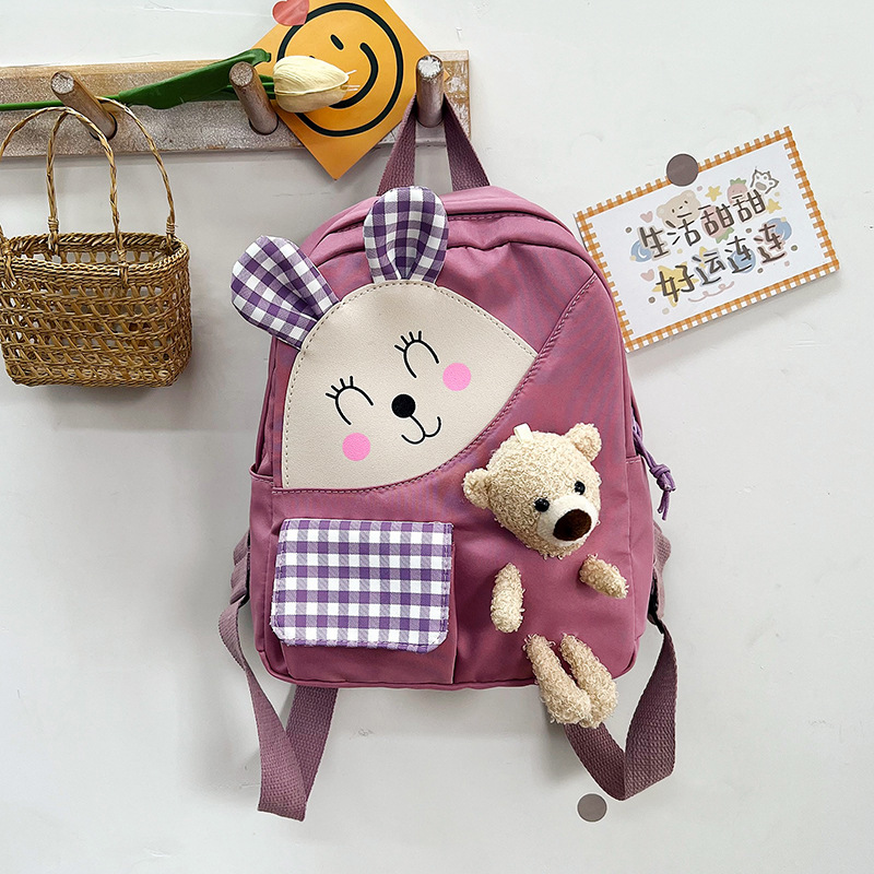 Children's Schoolbag 2023 Summer New Travel School Small Backpack Cute Bear Plaid Nylon Backpack Bags