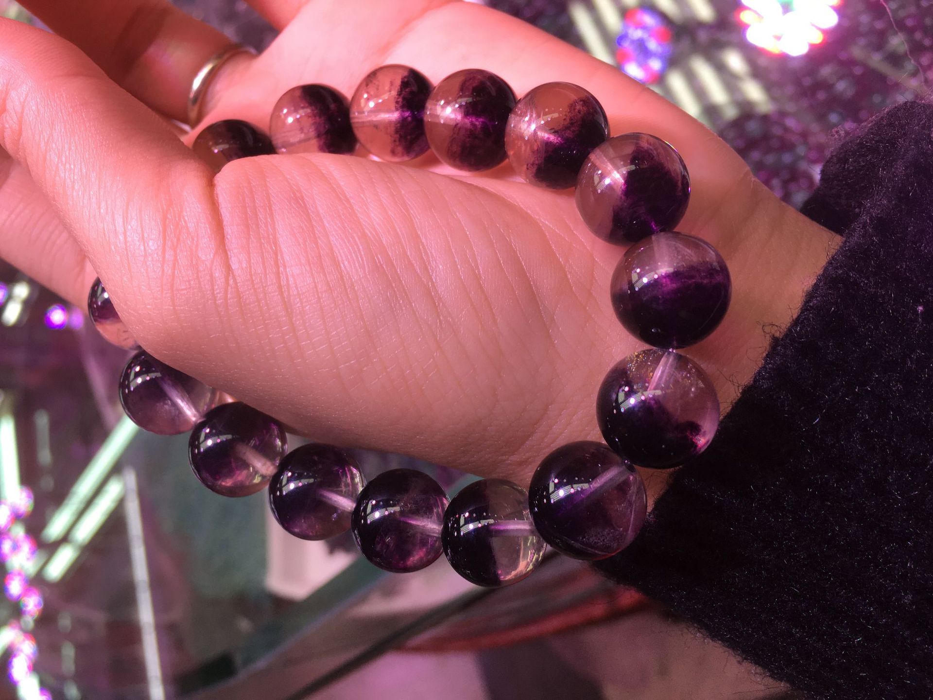 紫萤石手链女款紫幽灵手串聚宝盆萤石手饰紫色水晶饰品送礼