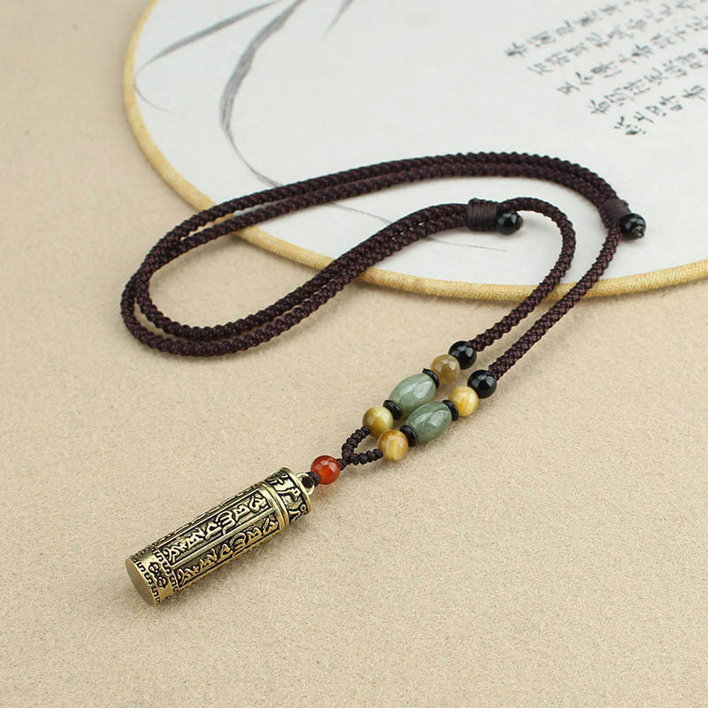 Open Brass Niche for a Statue of the Buddha Pendant Necklace Shurangama Mantra Safety Blessing Pendant Sweater Chain Men and Women Decorations