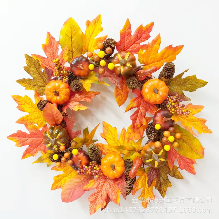 DSEN Craft Cross-Border E-Commerce Manufacturers Supply Thanksgiving Harvest Halloween Autumn Maple Leaf Pumpkin Berry Vine Ring Garland