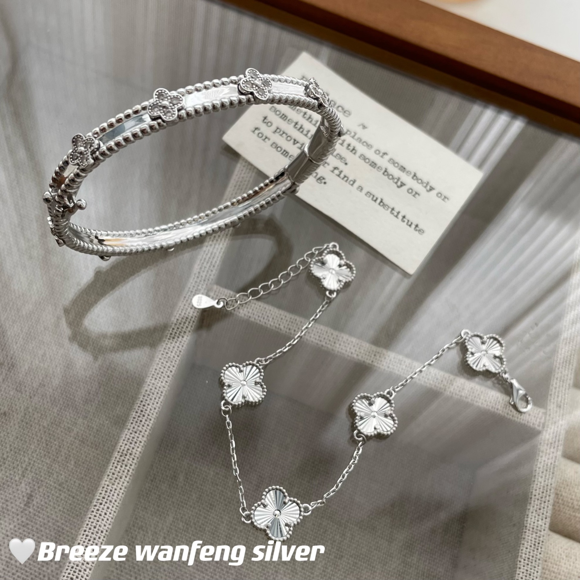 s925纯银高定版四叶草窄版万花筒手镯 立体花朵气质优雅手链女