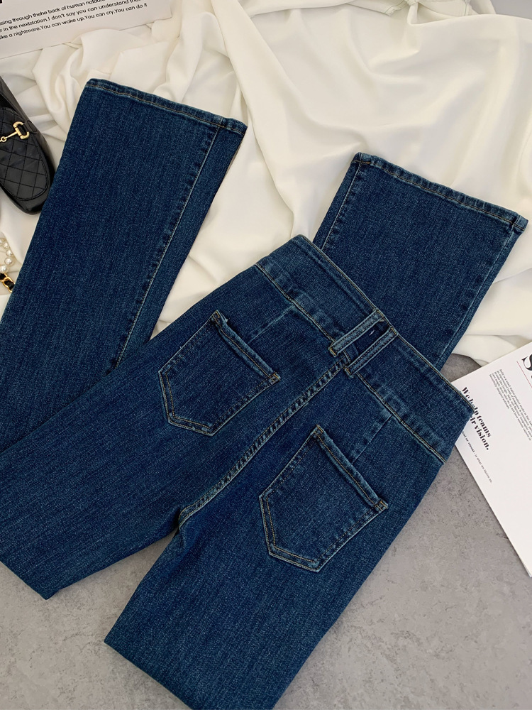 2023 New Retro Dark Blue High Waist Skinny Jeans Women's Slim Fit Slimming Flared Pants Mop