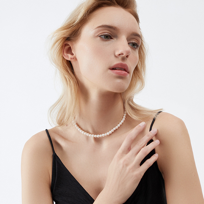 6-7mm淡水珍珠项链螺纹生长纹设计感925银简约锁骨链女