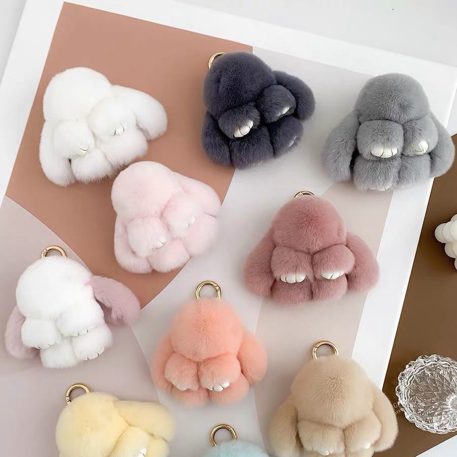 Jonstew Pendant Real Fur Diy Ornament Plush Bunny Keychain Bag Accessories Prize Claw Doll Wholesale