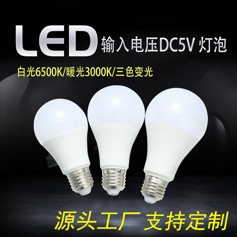 led灯泡 低压DC5V球泡灯白光暖光三色变光 源头工厂支持定制5V12V
