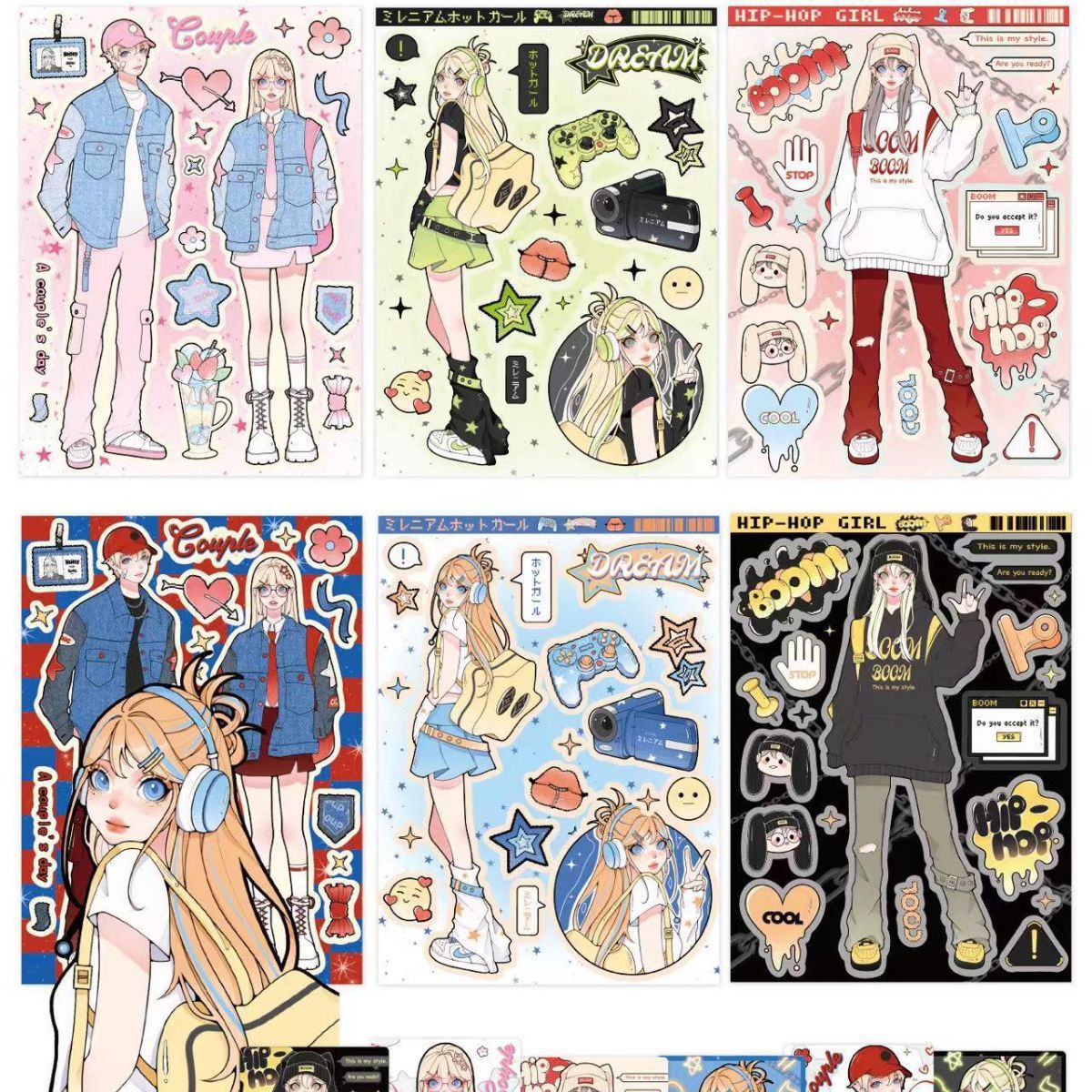 辣子莉原创人物贴纸甜亚女孩手帐咕卡贴纸咕账手机壳贴纸-阿里巴巴