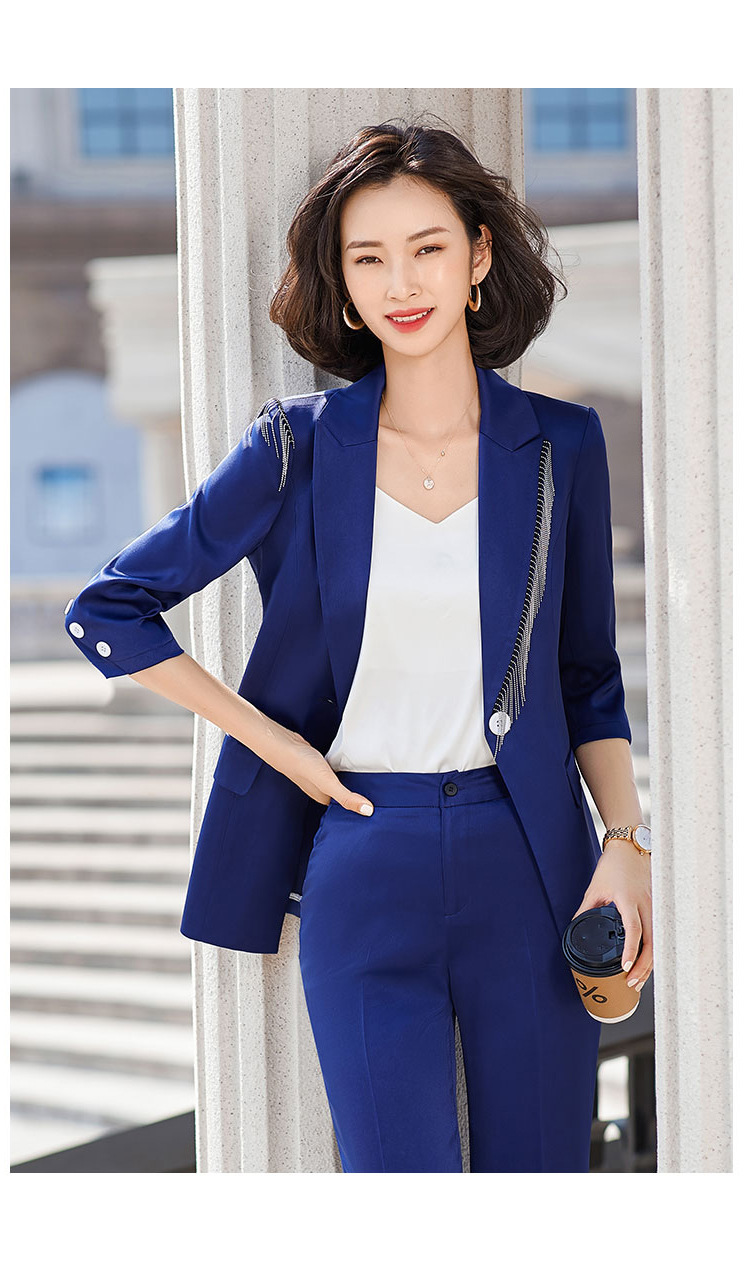 宝蓝色小西装外套女韩版2021年春季新款时尚气质流苏职业西服套装