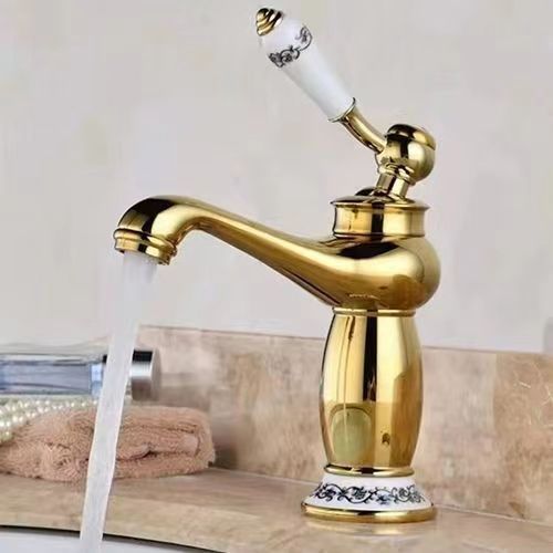 Factory Price Wholesale European Antique Copper Body Rose Gold Titanium Jade Magic Lamp Basin Hot and Cold Faucet One Piece Dropshipping Water Tap