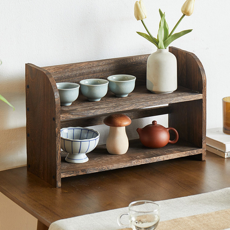 实木简约桌面收纳架茶具茶杯展示紫砂壶摆放架家用小型置物收纳架