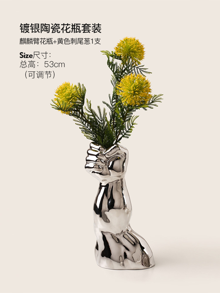 Behanmei Body Art Vase Ceramic Electroplated Silver Dried Flower Ornaments Living Room Sample Room Home Decorations