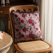 跨境亚马逊新品轻奢复古田园花朵玫瑰抱枕套客厅沙发靠垫靠枕