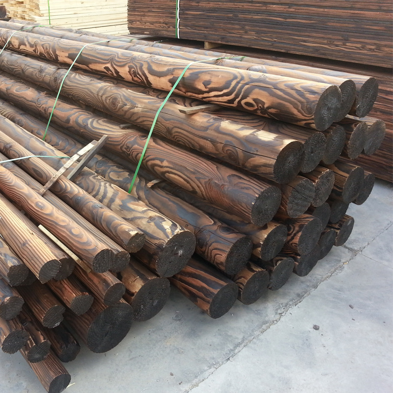 防腐木碳化木花旗松福射松圆柱圆木柱子古建横梁立柱实木木方