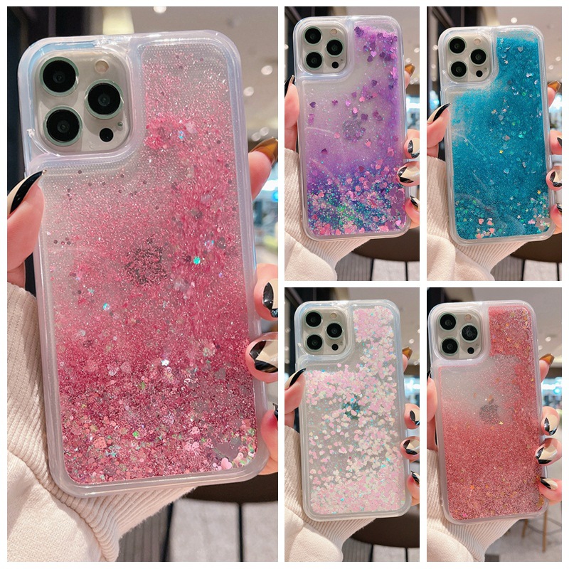 适用华为p70pro手机壳 全软爱心粉闪粉液体流沙壳mate60pro荣耀90