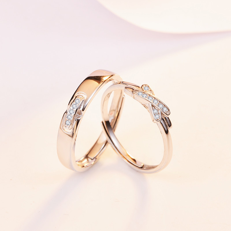 永恒真爱情侣戒指一对网红风个性s925银男女镶锆石活口对戒速卖通