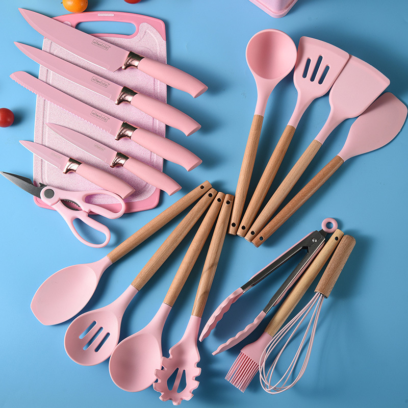 New Wooden Handle Silicone Kitchenware Set