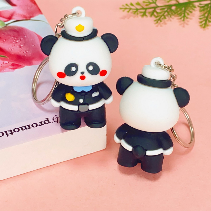 Creative Cute Panda Police Cartoon Key Button Pendant Promotion Boutique Panda Doll Ornaments Small Gift