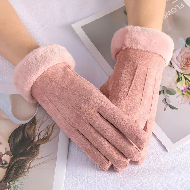 UG Oil Skin Deerskin Fleece-lined Touch Screen Warm Gloves Women's Autumn and Winter Gloves Outdoor Riding Cold-Proof Gloves Wholesale