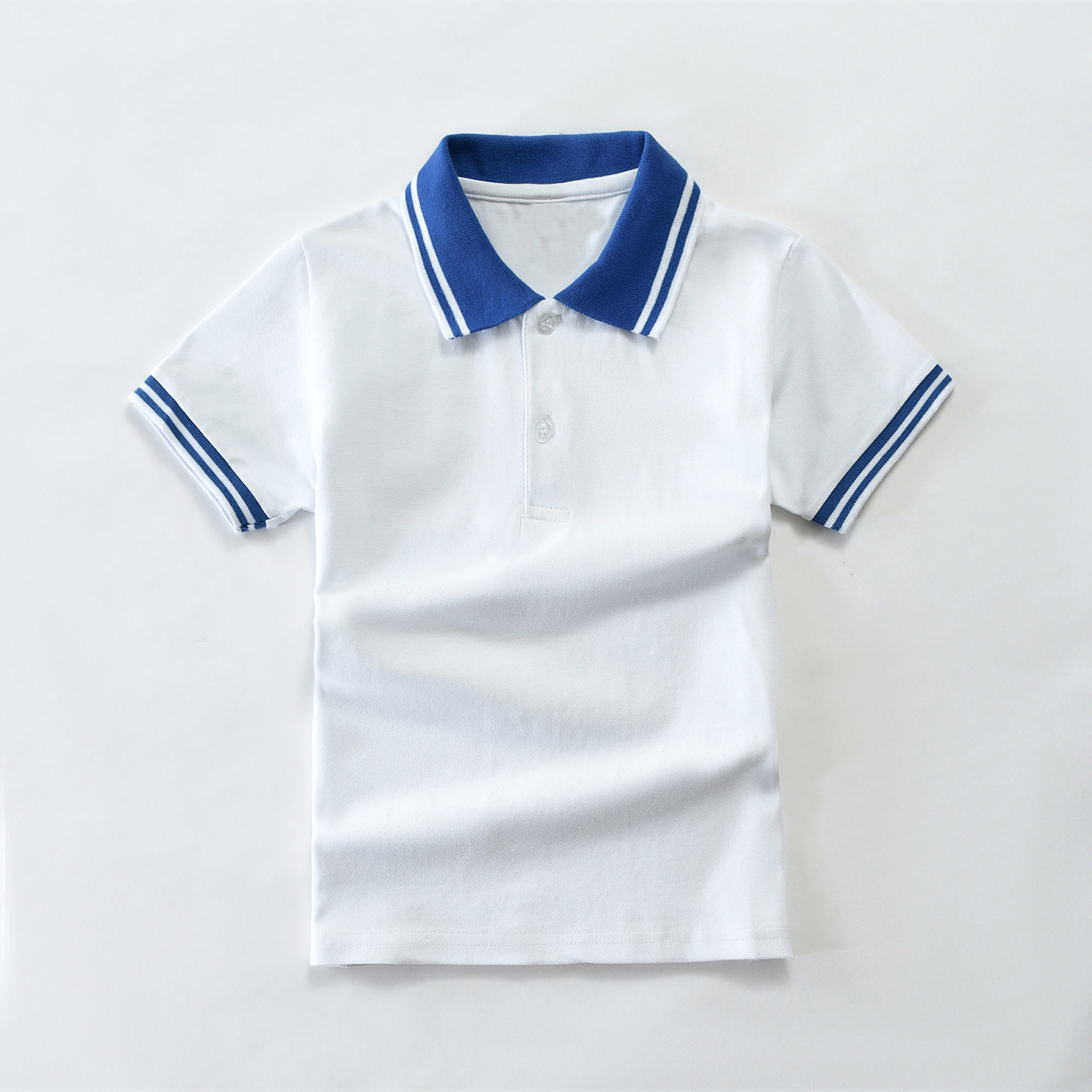 儿童短袖t恤kids polo衫夏季小中学校服园服纯棉白色蓝色100
