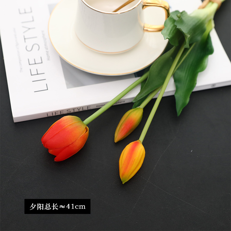 3 Pcs Soft Rubber Feel Tulip Artificial Flower Home Decoration Fake Flower Tulip Bouquet Factory Direct Sales