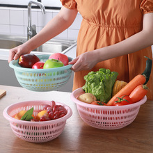 圆形镂空洗菜篮子三件套 洗菜盆水果篮塑料沥水筛厨房蔬菜沥水篮