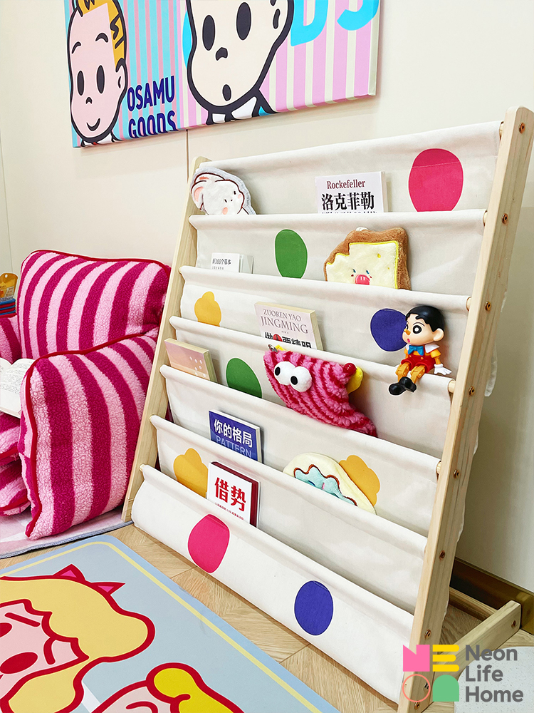 ly儿童书架家用绘本架置物架落地图书多巴胺波点卡通宝宝杂志清新