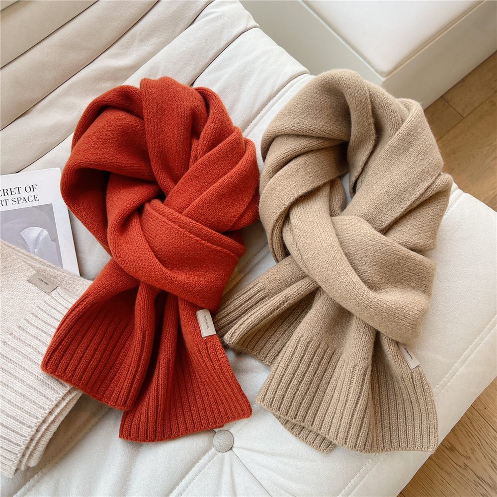 Solid Color Scarf for Women Winter Korean Style Fashionable All-Match Scarf for Students Cute Thickening Warm High-Grade Knitted Shawl