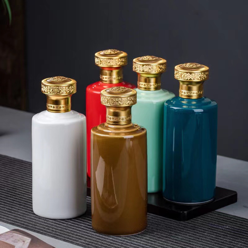 空瓶茅型瓶 纯色景德镇陶瓷酒瓶1斤卡扣防伪盖红色豆青酱酒壶