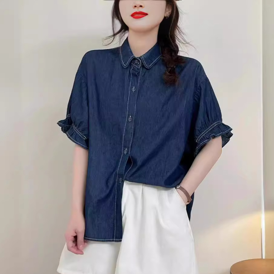 1638日系衬衫百搭日常清爽纯色夏季元宝翻领短袖棉衬衣-阿里巴巴