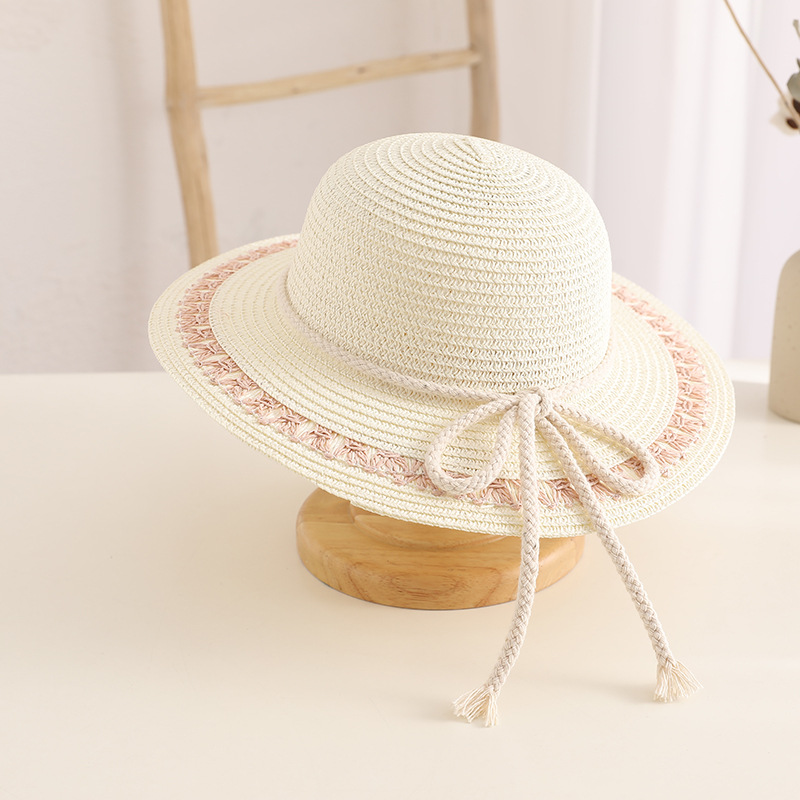 Children Hat Children's Spring and Summer Sun Protection Princess Beach Hat Girls Rope Bow Baby Sun-Shade Fisherman Hat Tide