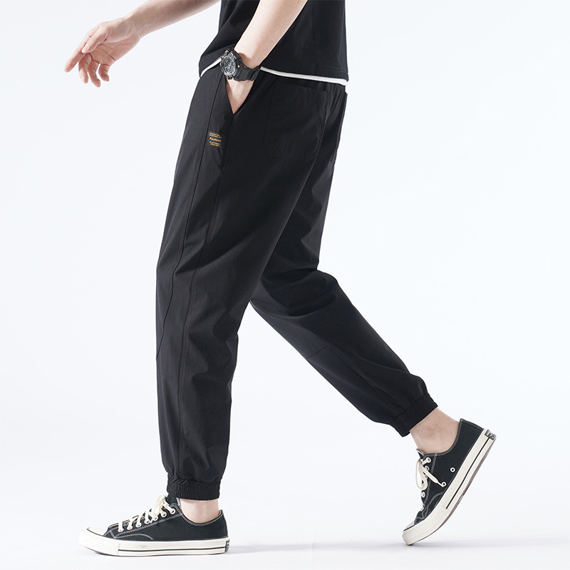 Fashion Brand Ice Silk Pants Boys Summer Quick-Drying Thin Loose Track Pants Teenagers Ankle Length Ankle-Tied Casual Pants Men