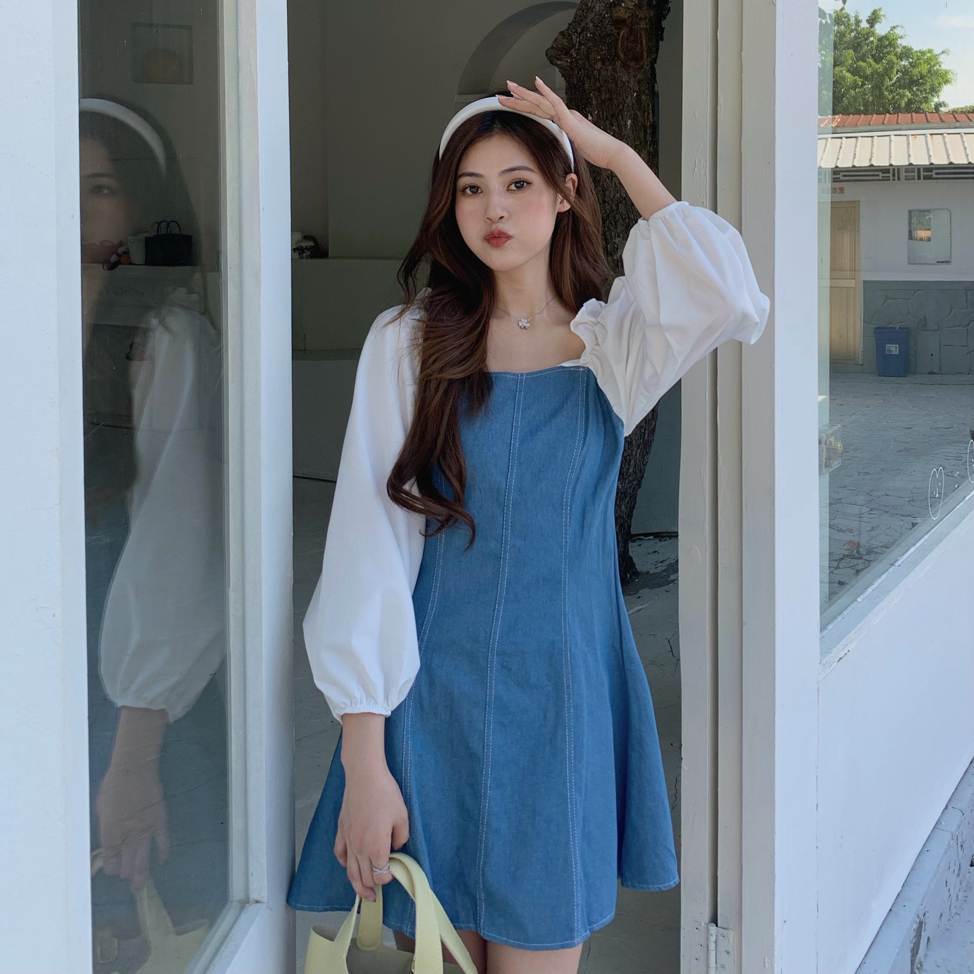 秋装甜美牛仔连衣裙图片