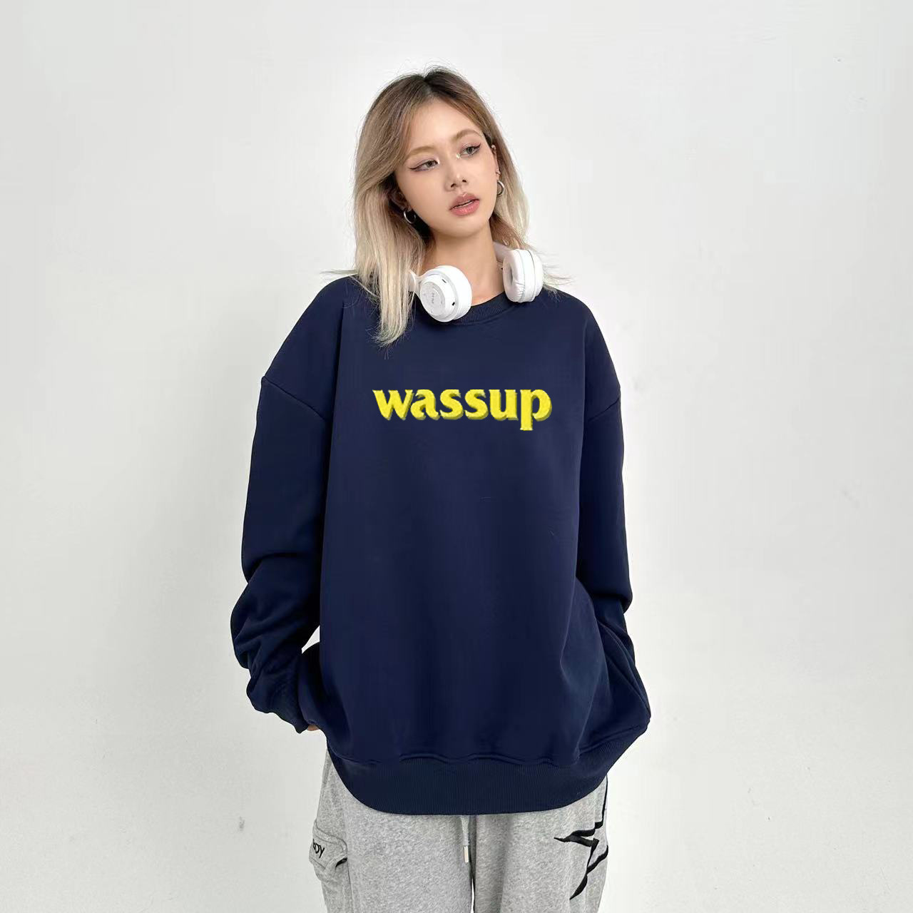 wassup cmkpo国潮卫衣男女秋冬纯棉3d立体压胶圆领情侣宽松上衣潮