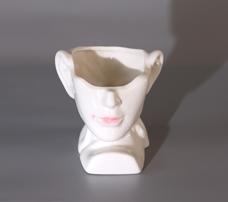 跨境电商室内桌面陶瓷花瓶白色人头人脸头像创意人体艺术鲜花花器