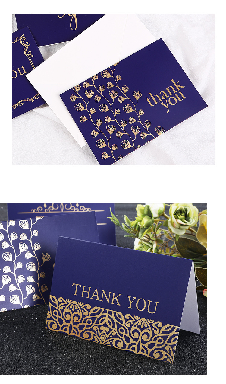 中秋教师节贺卡感恩烫金对折卡复古简约款感谢卡带信封亚马逊货源