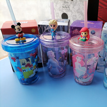 Disney/迪士尼漂浮杯夏季冷水杯儿童果汁杯子PS双层玩偶吸管杯
