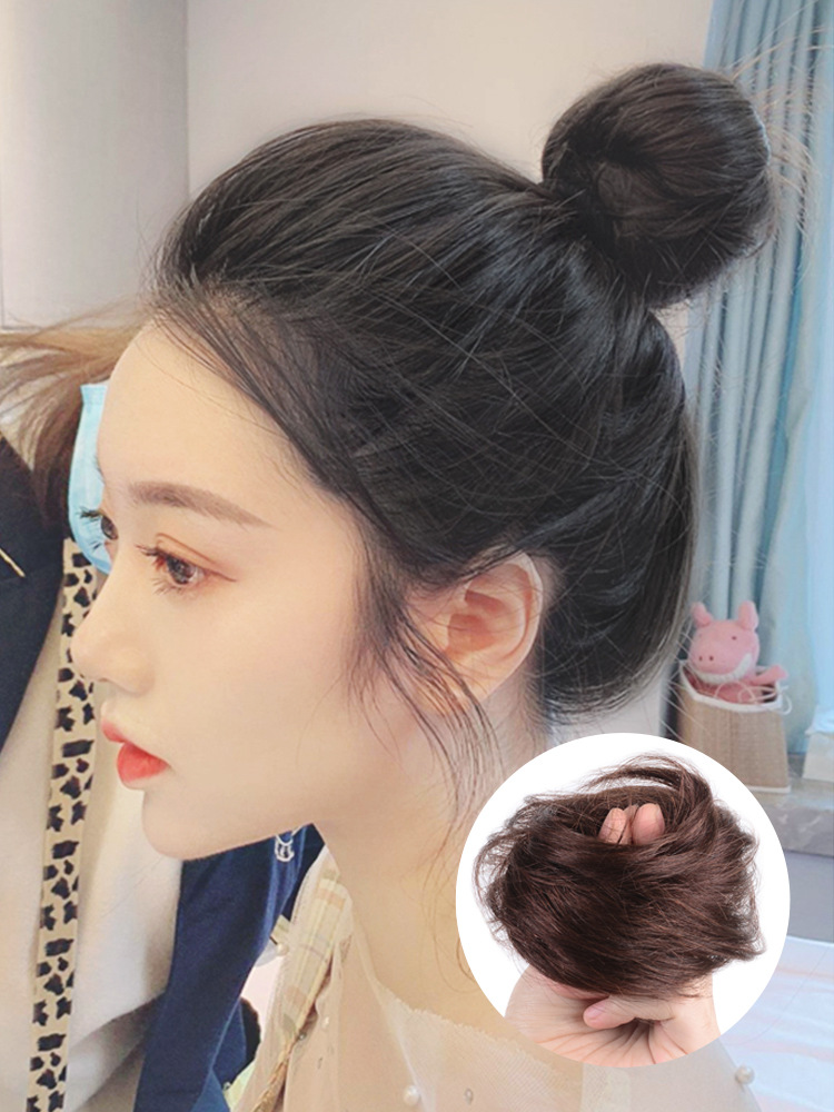 直发圈半丸子头假发女 丸子头蓬松自然蓬松小发包真人