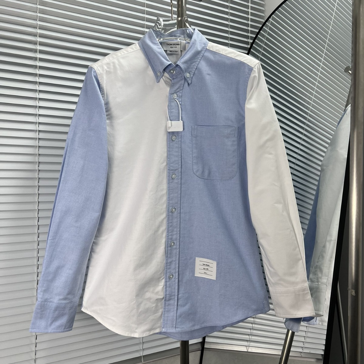 【工厂直销】潮牌TB高版本新款简约修身白蓝双拼色牛津纯棉衬衫