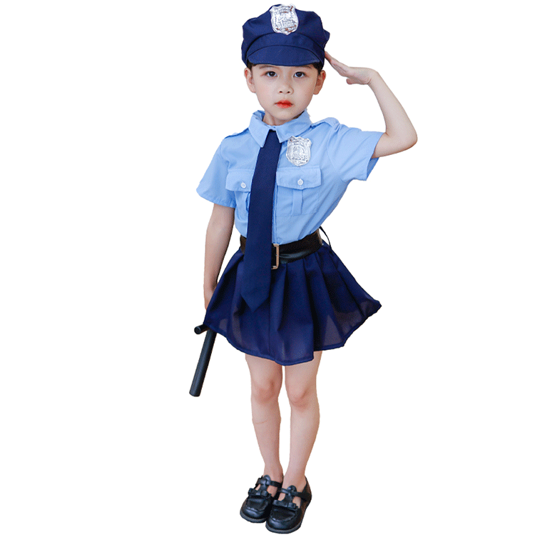 跨境女警察万圣节儿童服装角色扮演可爱小女警察服连体制服警裙子