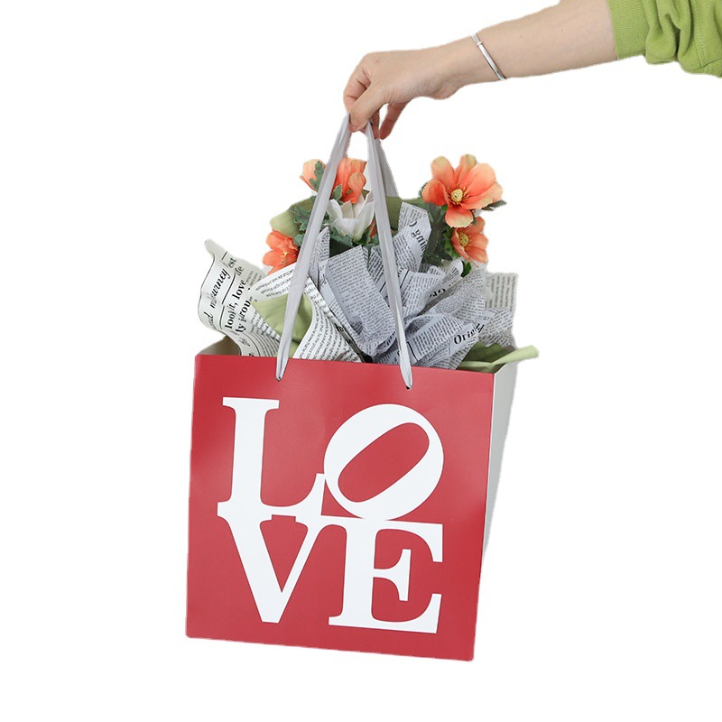 Valentine's Day Flowers Packing Boxes Large Square Flower Arrangement Bag Flower Shop Bouquet Packaging Bag Flower Hand Basket