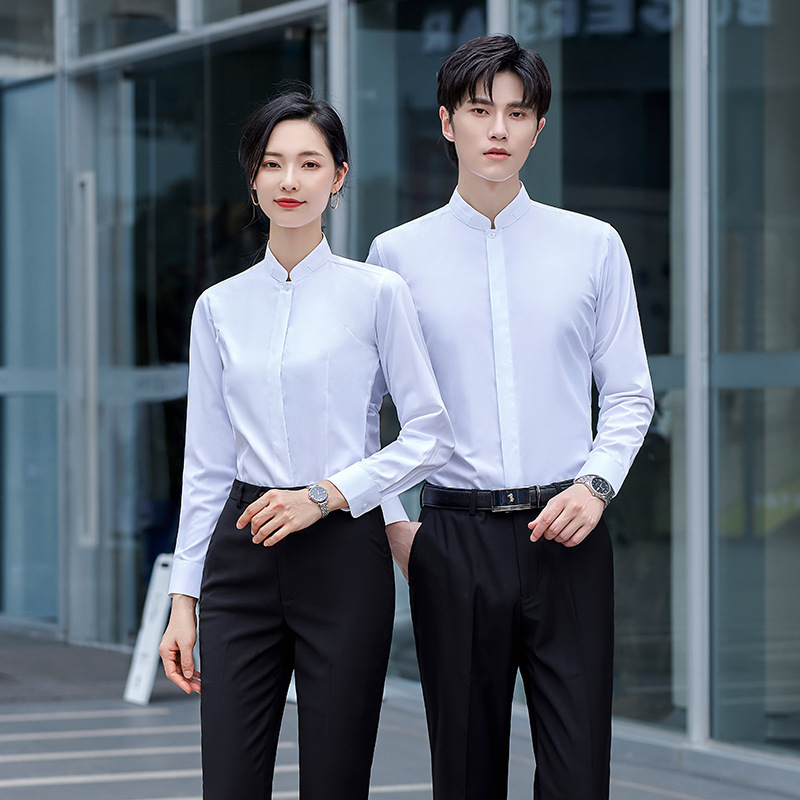 2022年新款中国风中山立领长袖衬衫商务宴会会议议员工作服衬衣