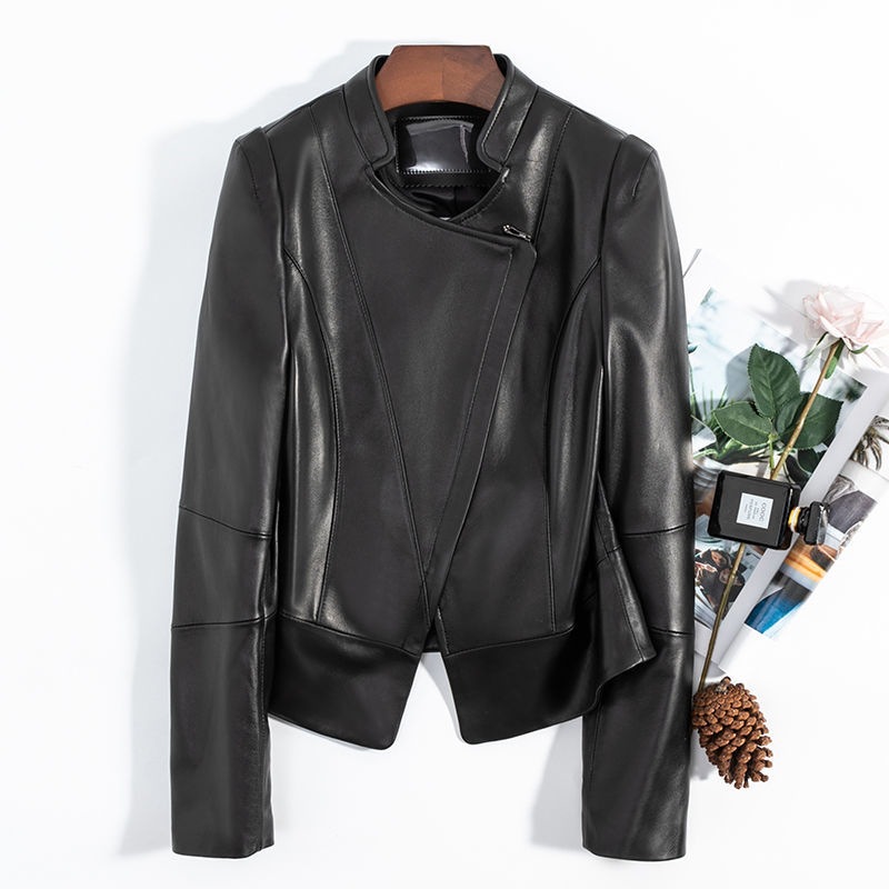 真皮皮衣女秋冬款时尚潮牌绵羊皮皮夹克立领宽松短款外套-阿里巴巴