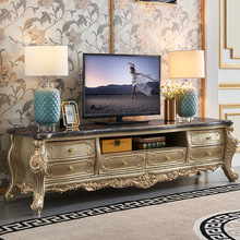 欧式大理石电视柜 实木雕刻香槟金色 高档客厅奢华视听柜电视柜
