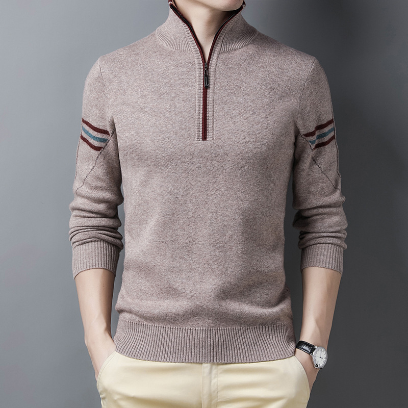 新款纯色羊毛半高领男士商务休闲针织羊毛衫长袖加厚保暖时尚毛衣