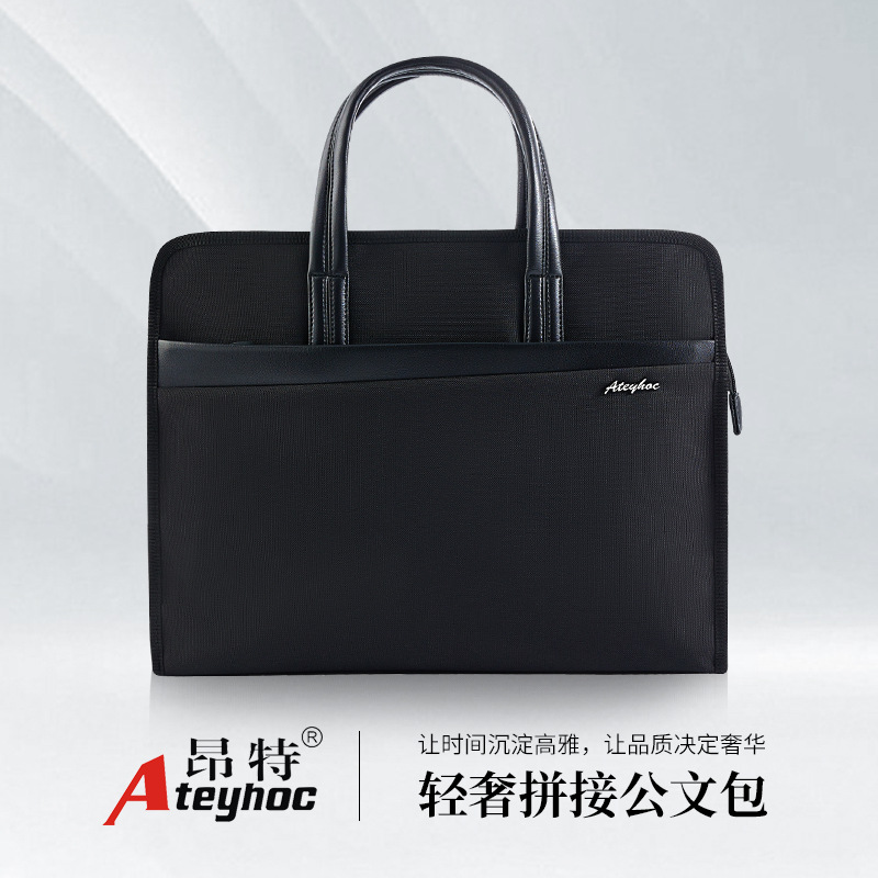 Portable File Bag Men‘s Briefcase Light Luxury Printing logo Stitching Handbag Large Capacity Tablet Bag Wholesale