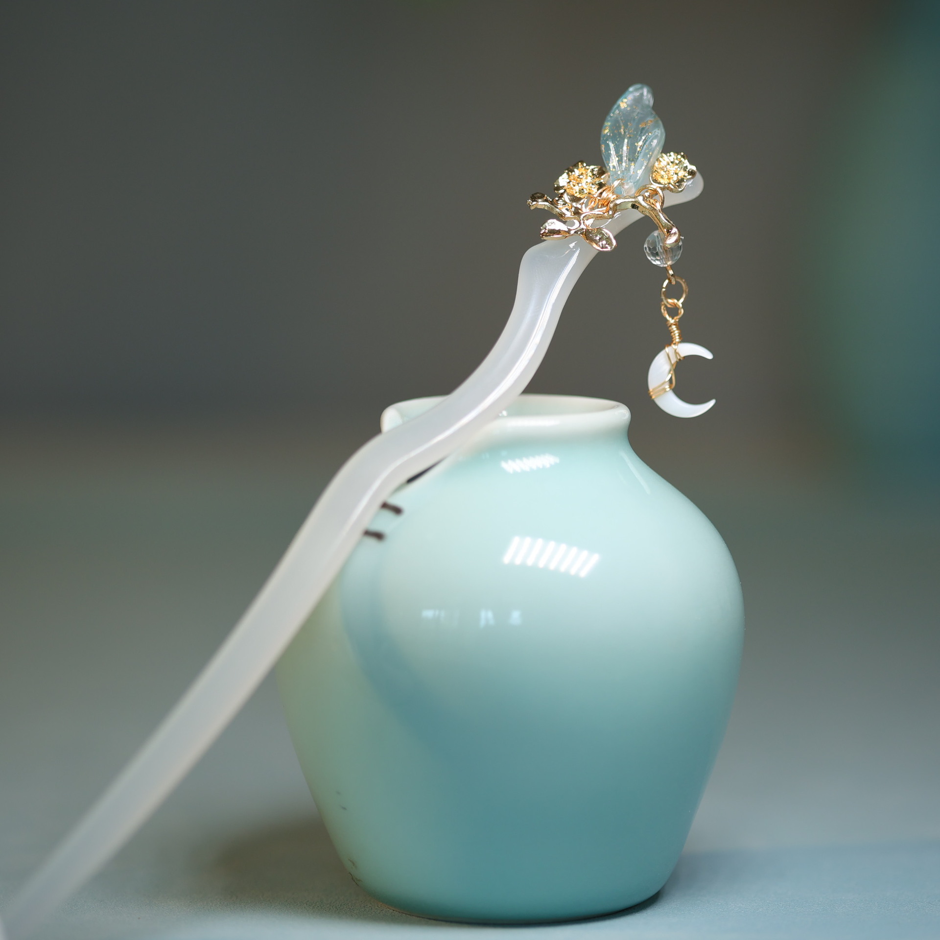 苍兰诀月牙发簪东方青苍月尊小兰花贝母月亮发钗虞书欣同款发饰品