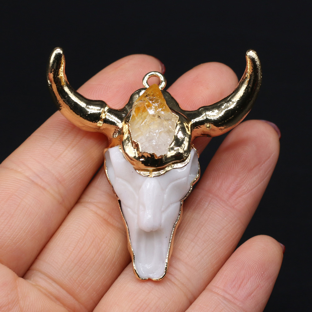 精美天然石头半宝石亚克力牛头吊坠 diy饰品配件手工项链制作批发