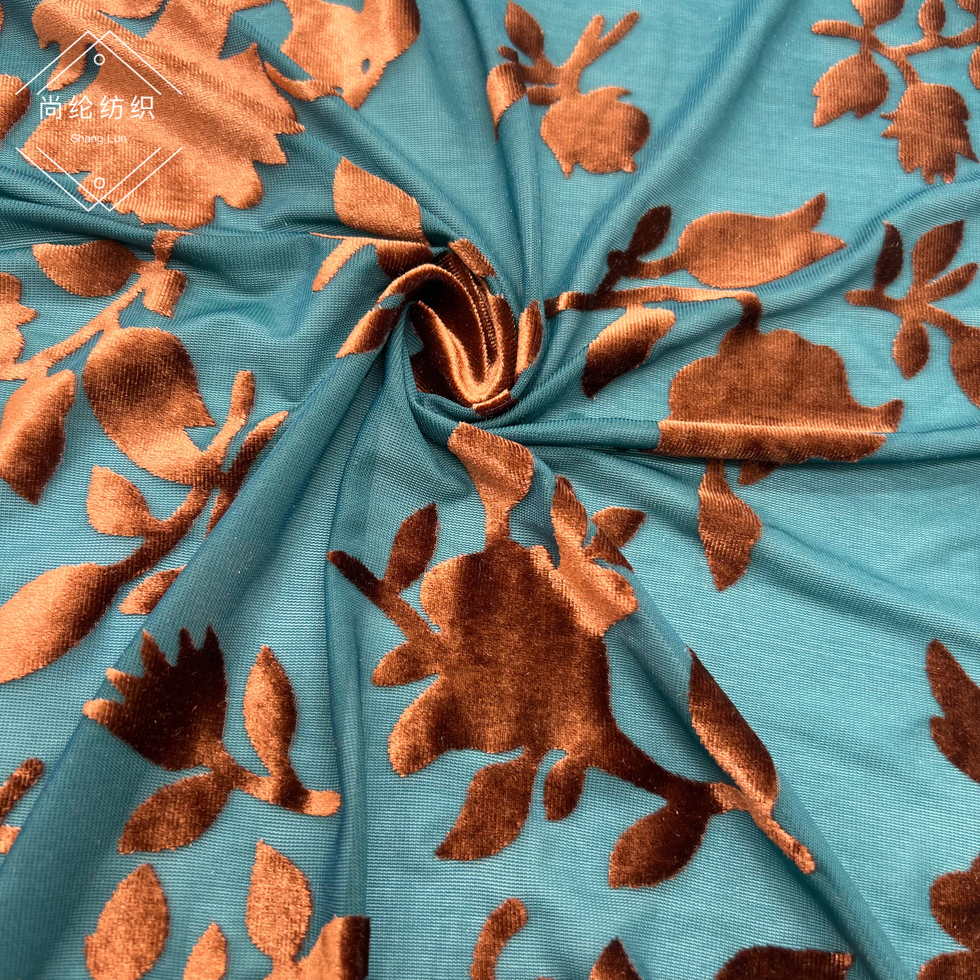 韩国绒烂花雨真纹网纱双色烧花丝绒新中式旗袍礼服连衣裙上衣面料