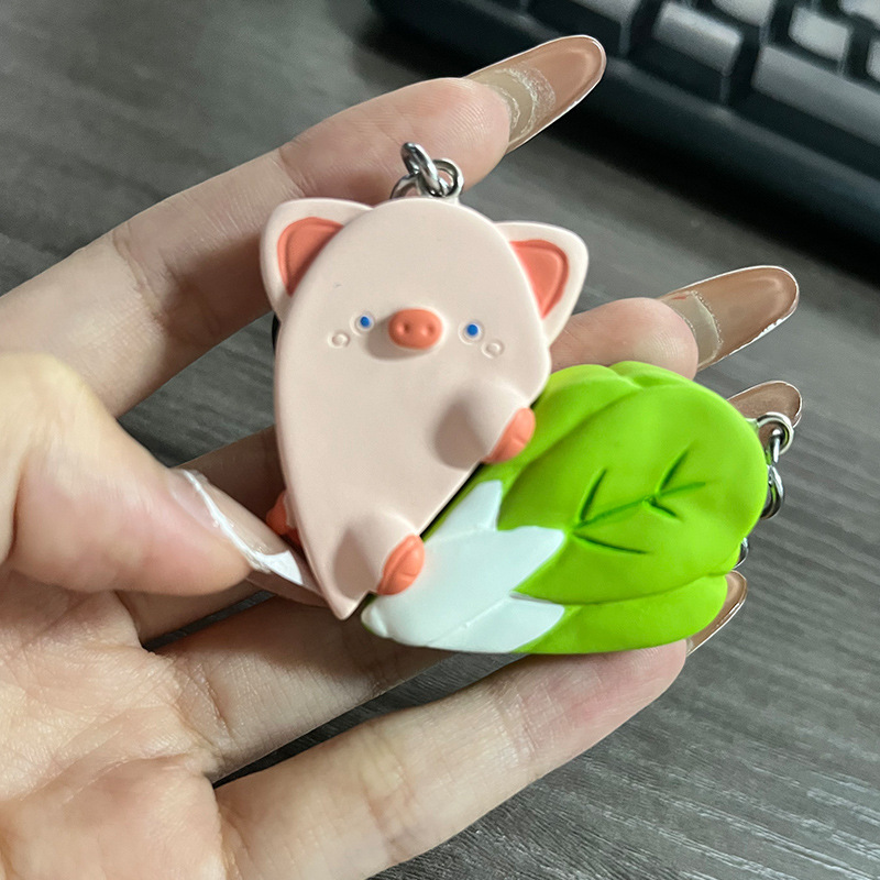 Pig Arch Cabbage Pendant Pig Heart-Shaped Vegetable Keychain TikTok Same Couple Cute Magnetic Doll in Stock